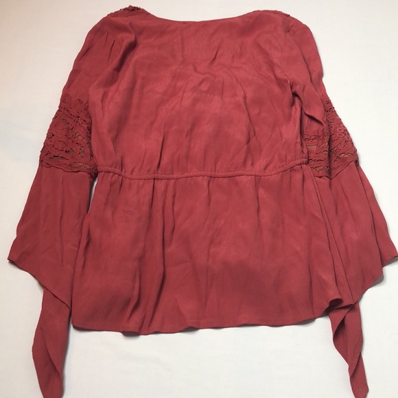American Threads Lace Top Womens Mauve Long Sleeve Cinch Waist Size S - Picture 7 of 13